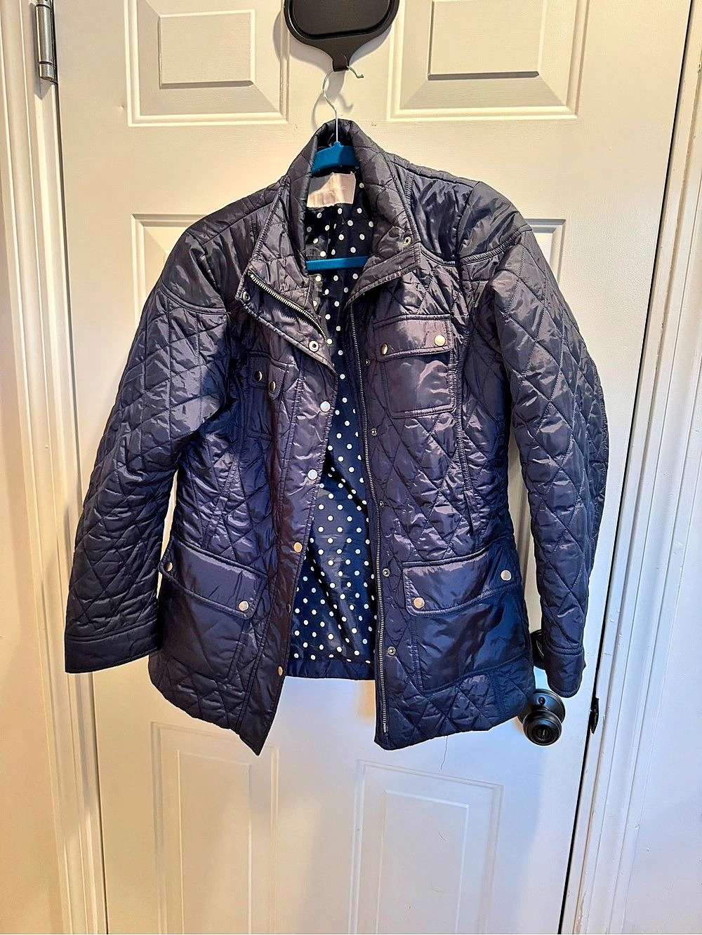Banana Republic Quilted Utility Field Jacket with Polka Dot Lining Blue Large